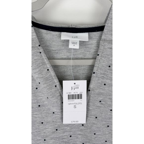 J Jill Seamed Polka Dot Hoodie Tunic Shirt Womens Size Small New Grey Black - Picture 11 of 15
